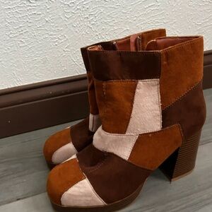 Sugar Colorblock Heeled Boots - Brown, Tan, and Cream